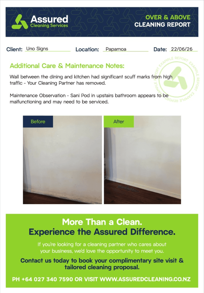 Example Over and Above Cleaning Report from Assured Cleaning Services